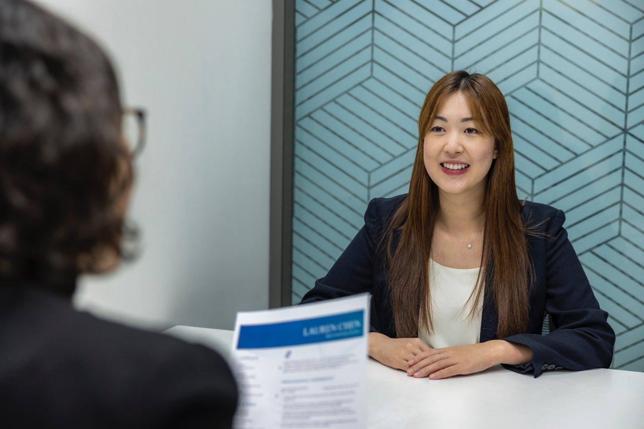 Photo of confident job candidate at interview